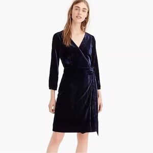 JCrew size 4 navy blue velvet wrap dress. Lined.